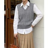 グレー | ニットベスト ケーブル編み 重ね着韓国風 | Miniministore