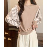 ベージュ | ストライプ配色ドルマンニット体型カバー春 | Miniministore