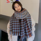 ブルー | 大判ストール千鳥柄マフラー リバーシブル | Miniministore