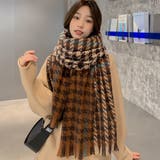 ブラウン | 大判ストール千鳥柄マフラー リバーシブル | Miniministore