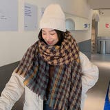 キャメル | 大判ストール千鳥柄マフラー リバーシブル | Miniministore