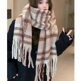 ベージュ | フリンジマフラー大判ストールリバーシブル | Miniministore