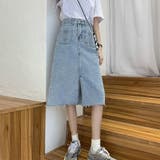 ライトブルー | デニムスカート Aライン 裾フリンジ | Miniministore
