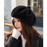 ブラック | ポンポン付き帽子レディースパンプキン帽 大人可愛い ボリュームファーぼうし | SUNSHINE CLOSET