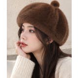 ブラウン | ポンポン付き帽子レディースパンプキン帽 大人可愛い ボリュームファーぼうし | SUNSHINE CLOSET