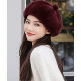 ワインレッド | ポンポン付き帽子レディースパンプキン帽 大人可愛い ボリュームファーぼうし | SUNSHINE CLOSET