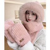 ピンク | ニット帽子 マフラー手袋一体型ファー帽子 | Miniministore