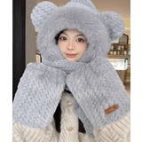 グレー | くま耳ニット帽子 マフラー 手袋 一体型 | Miniministore