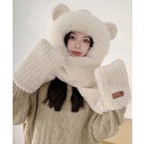 アイボリー | くま耳ニット帽子 マフラー 手袋 一体型 | Miniministore