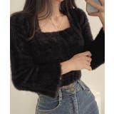 ブラック | ショート丈 シャギーニットトップス韓国風 | SUNSHINE CLOSET