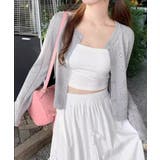 ライトグレー | 透かし編みニットカーディガンクロップド丈 | Miniministore