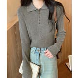 グレー | ポロリブニットトップス ベーシック春秋服 | Miniministore
