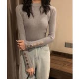 グレー | 袖ボタン リブニットトップス レディース | SUNSHINE CLOSET
