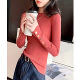 レッド系(コーラル寄り) | 袖ボタン リブニットトップス レディース | SUNSHINE CLOSET