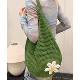 グリーン | トートバッグ花モチーフ付き編みバッグ軽量 | Miniministore