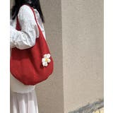 レッド | トートバッグ花モチーフ付き編みバッグ軽量 | Miniministore
