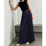 ネイビー | 水玉柄ロングスカート ウエストゴム aラインスカート | SUNSHINE CLOSET