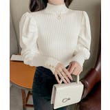 オフホワイト | ボトルネックニットトップス 袖口金ボタン | Miniministore