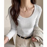 ライトグレー | Uネック長袖カットソー韓国風コンパクトT | Miniministore