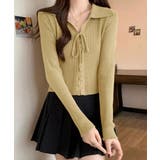 ベージュ | レースアップ リブニットトップス 韓国風 | SUNSHINE CLOSET