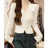 ホワイト | レースアップ リブニットトップス 韓国風 | SUNSHINE CLOSET