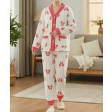 レッド系（ピンク寄り） | リボン柄 フリースルームウエア上下セット | Miniministore