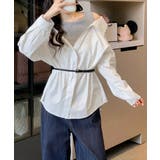 ホワイト | オフショルダーシャツタンクトップ重ね着風 | Miniministore