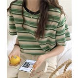グリーン | マルチボーダーTシャツ 半袖カットソー夏 | ANGELCLOSET