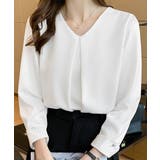 ホワイト | Vネックシフォンブラウス タックブラウス | Miniministore