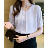 ラベンダー（ブルー寄り） | 半袖シャツブラウスレディースVネック夏服 | Miniministore