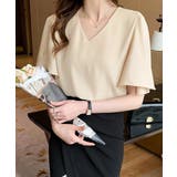 ベージュ | Vネックシフォンブラウス フレアスリーブ | Miniministore
