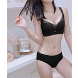 ブラック | 脇高ノンワイヤーレースブラショーツセット | ANGELCLOSET