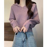 パープル | ニットパーカーフード付き ニットセーター | Miniministore
