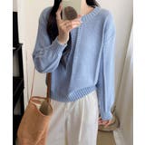 ブルー | ニットトップス 秋冬クルーネックセーター | Miniministore