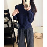 ネイビー | ショート丈ニットカーディガンポケット付き | Miniministore