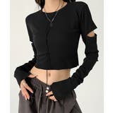ブラック | 長袖Tシャツ 袖カットアウト カットソー | ANGELCLOSET