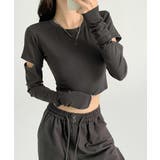 ダークグレー | 長袖Tシャツ 袖カットアウト カットソー | ANGELCLOSET