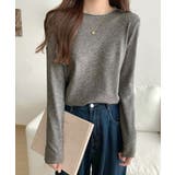グレー | ラウンドネックニットトップス レディース | Miniministore