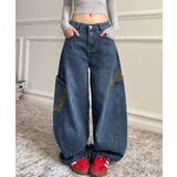 インディゴブルー | デニムカーブパンツ レオパード柄ポケット | Miniministore