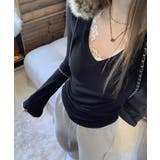 レース付TシャツVネック長袖リブトップス | Miniministore | 詳細画像7 