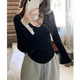 レース付TシャツVネック長袖リブトップス | Miniministore | 詳細画像9 
