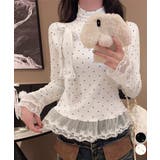 ドット柄 レースフリルトップスハイネック | Miniministore | 詳細画像1 