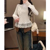 ドット柄 レースフリルトップスハイネック | Miniministore | 詳細画像10 