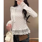 ドット柄 レースフリルトップスハイネック | Miniministore | 詳細画像2 