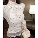ドット柄 レースフリルトップスハイネック | Miniministore | 詳細画像3 