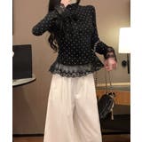 ドット柄 レースフリルトップスハイネック | Miniministore | 詳細画像7 