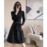 リボン柄フレアワンピース ウエストマーク | Miniministore | 詳細画像4 