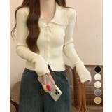 レースアップ リブニットトップス 韓国風 | Miniministore | 詳細画像1 