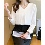 Vネックシフォンブラウス タックブラウス | Miniministore | 詳細画像3 