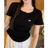 ワンポイントリボンTシャツレース配色半袖 | Miniministore | 詳細画像4 